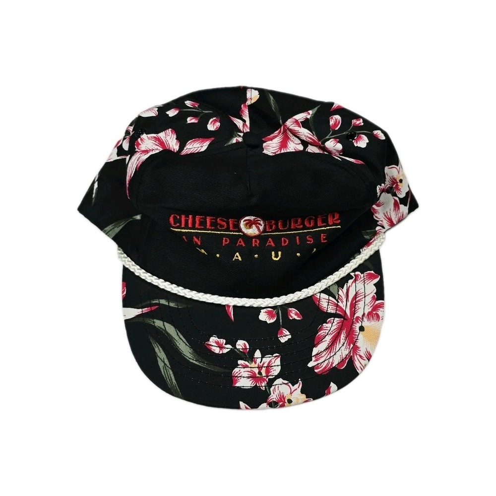 Vintage Cheeseburger In Paradise Hat Snapback Floral Hawaiian Rope Cap Maui 80s